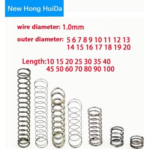 10pcs 1.0 mm Wire Dia OD 5 6 7 8 9 10 11 12 13 14 15 Y-type Rotor Return Compression Pressure Spring 10-100mm 304Stainless Steel