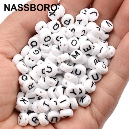 100pcs/lot 4x7mm White Acrylic Letter Beads For Jewelry Making Loose Spacer Beads DIY Accessories Bracelet Necklace