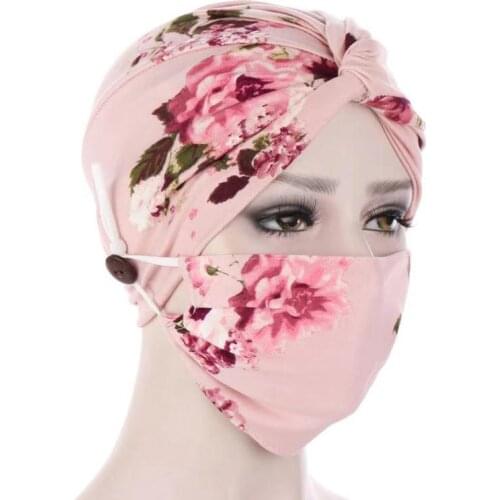 2Pcs/set Floral Women Cotton Turban Hijab Headscarf Cap Chemo Wrap Hat Cover head scarves New