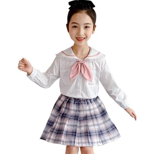 Teen Girls Clothing Blouse + Skirt Costume For Girls Plaid Pattern Clothes For Girl Autumn Childrens School Clothing
