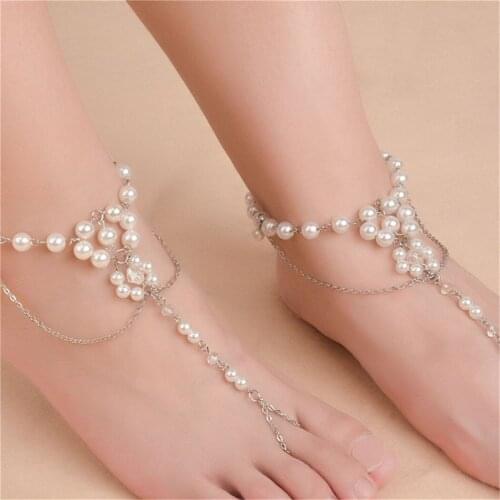 Fashion Imitation Pearl Hand-beaded Toe Ring Anklets Summer Bohemia Beach Barefoot Sandals Foot Jewelry Womens Ankle Anklet