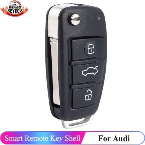 KEYECUReplacement Shell Folding Remote Key Case Fob 3 Button for A2 A3 A4 A6 A6L A8 TT