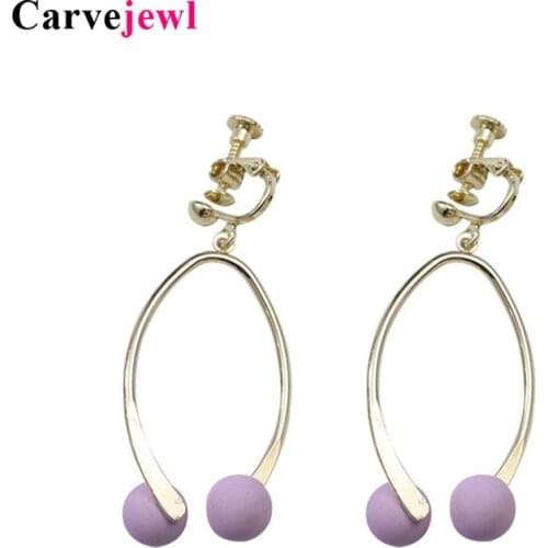 Carvejewl bright office fashion Korean earrings simple metal wind acrylic beads open oval drop dangle earrings for women jewelry