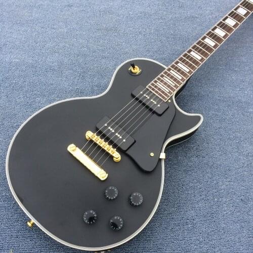 Black Electric guitar, Rosewood fingerboard, 2 P90 pickups, Gold hardware, Matt finish electric guitar, Free shipping