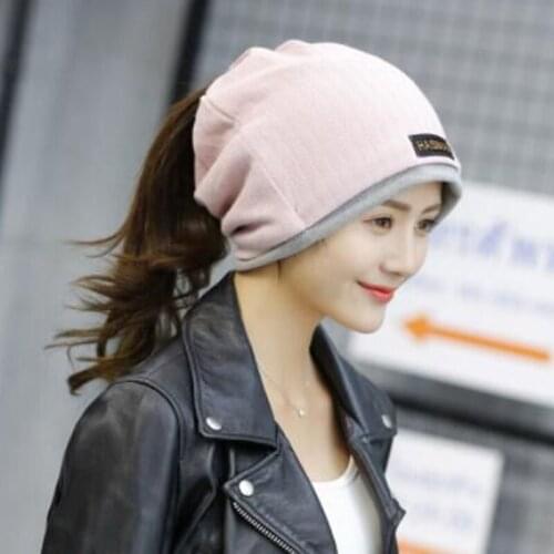 MAERSHEI autumn winter new striped knit plus hat patch double wool hat pure color pile cap Beanie fashion month cap