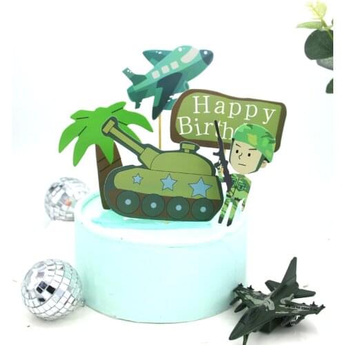 Small tank aircraft soldiercupcake topper boys birthday party cake flags tag decor wedding dessert baking cake top baking supply