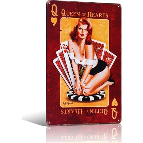 Queen Of Hearts Q Metal Tin Sign Hotel/Cafe /Bar Wall Decor Man Cave Home Decor Craft Wall Painting