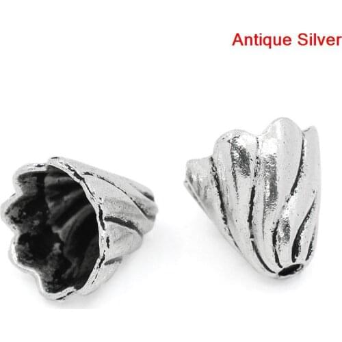 8Seasons Metal Beads Caps Cone Antique Silver Color Ripple Carved DIY Making Jewelry (Fits 12mm-16mm Beads) 13mm x 12mm, 50 PCs