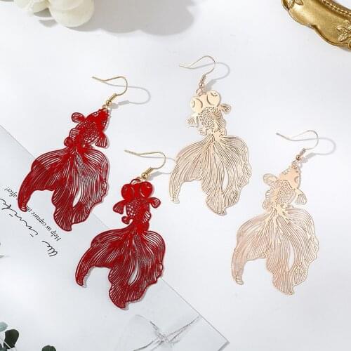 Fashion Koi Earrings Personality Metal Piece Pendant Earrings Hollow Big Earrings For Women Gift Jewelry Fish Earrings