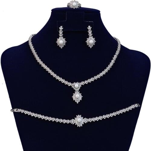 Jewelry Set HADIYANA Fashion Simple Luxury Necklace Earrings Ring Bracelet Set For Women Party Wedding CN1153 Accessoire Femme