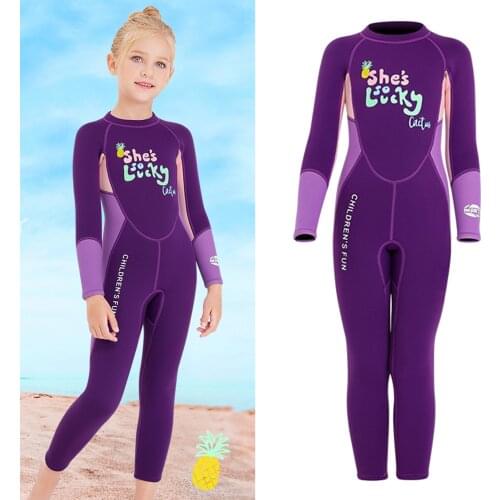 2.5MM Neoprene Children One Piece Long Sleeve Diving Wetsuit Kids Girl Thermal Surfing Beach Swimming Suit Swimsuit S-XXL
