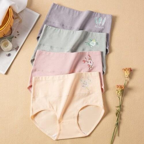New Retro Flower Underwear Large Size High Waist Shaping Underwear Womens Underwear