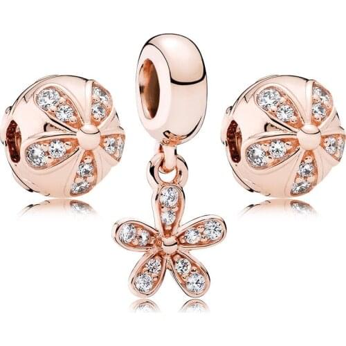 NEW 100% 925 Sterling Silver Rose Dazzling Daisy Charm Pack fit charms original Bead Pando jewelry A Set