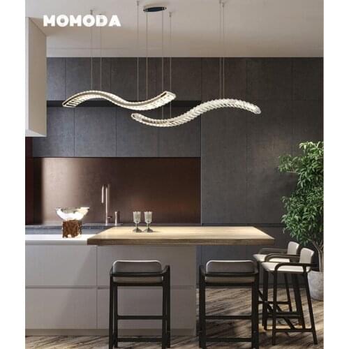 Luxury LED Chandeliers Lighting Postmodern K9 Crystal Stainless Steel Wave Pendant Lamps Bedroom Living Room Lights Lustre