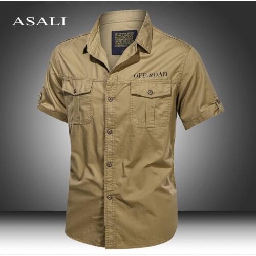 Tee Shirt Mens New Button Pocket Cool Camouflage Summer Casual Solid Color Slim Fit Homme Military Short Sleeve Shirt for Men