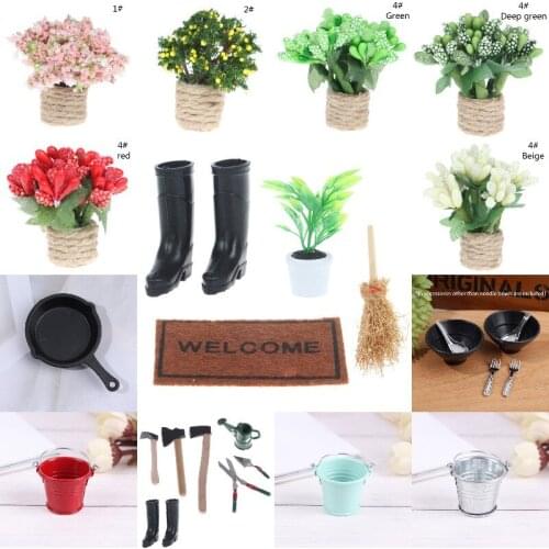 Dollhouse Garden Supplies Potted Green Plant Tableware Dishes Lamp For Doll house Furniture Toy DollHouse Decoration Accessories