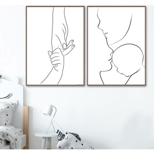 Family Love Poster Newborn Mom Hands Line Art Canvas Poster Nursery Wall Art Pictures Abstract Painting Prints Baby Room Decor