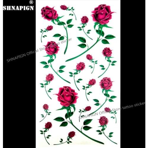 SHNAPIGN Beautiful red roses Temporary Tattoo Body Art Arm Flash Tattoo Stickers 17*10cm Waterproof Fake Henna Painless Sticker
