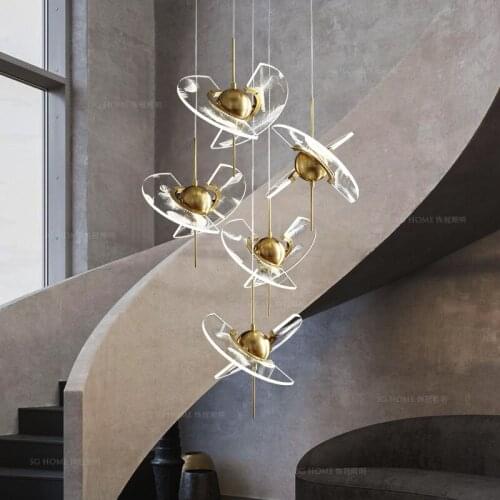 Bedroom bedside chandelier copper postmodern designer luxury feather art living room background wall aisle bar