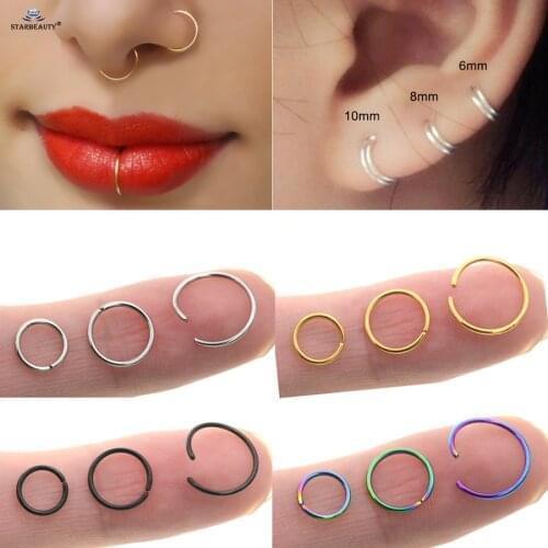 Starbeauty 6pcs 6/8/10mm Hot Nose Piercing Labret Lip Rings Fake Nose Ring Hoop Ear Piercing Helix Piercing Tragus Fake Earrings