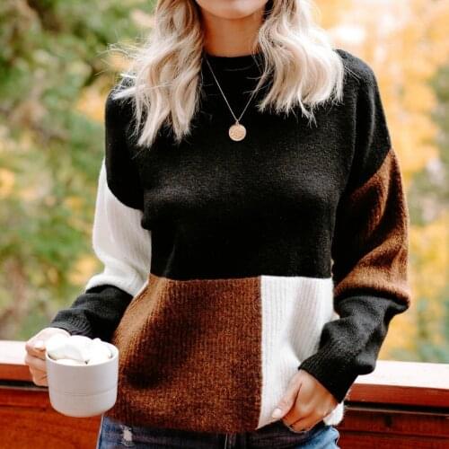Autumn Winter Long Sleeve Loose Knitted Sweaters Fashion Color Block Turtleneck Sweater Women Elegant Jumpers Casual Pullovers