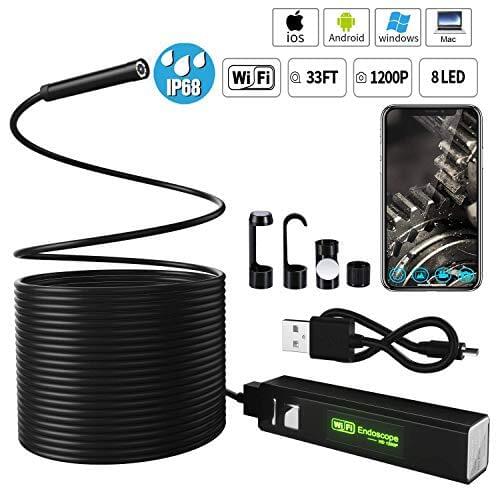 HD 1200P Wifi USB Borescope IP68 Waterproof Inspection Camera with Semi-rigid Flexible Cable for Smartphone Wireless Endoscope