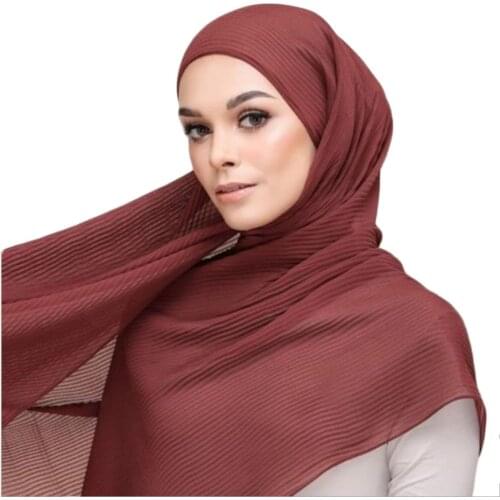 New Fashion Pleated Crinkle Chiffon Scarf Hijabs Big Size Women Shawls High Quality Muslim Head Wraps Turbans 1PC Retail