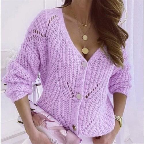 Womens Clothes Casual Fresh and Sweet Hollow Single-breasted Knit Cardigan Sweater Women Sweaters 2021
