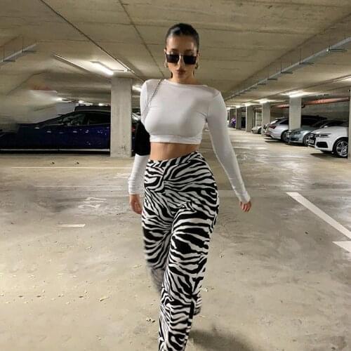 2021 New Fashion Zebra Print Women Casual Trousers Sexy High Waist Wide Leg Pants Autumn Female Streetwear Trousers ropa mujer
