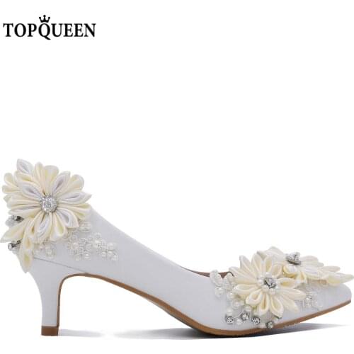 TOPQUEEN-A76 One Piece Clearance low heel handmade flower bridal wedding shoes comfortable shoes