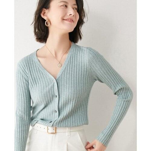 Womens Cardigan Autumn/Winter Cashmere Sweater Long Sleeve V-neck Thread Knitwear Temperament Commuter Cardigan Knitted Sweater