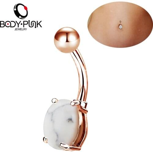 BODY PUNK 14G Rose Gold Belly Button Rings Marble Stone Design 14G Navel Piercing Belly Rings Jewelry Ombligo Nombril Women