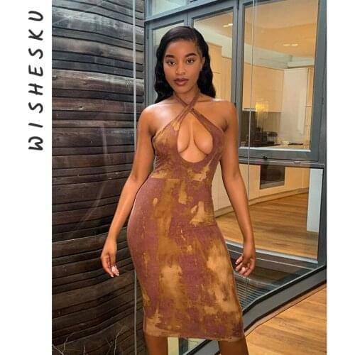 Tie Dye Criss Cross Halter Dresses For Women Sexy Backless Robe 2021 Summer Active Streetwear Skinny Slim Party Mini Dress