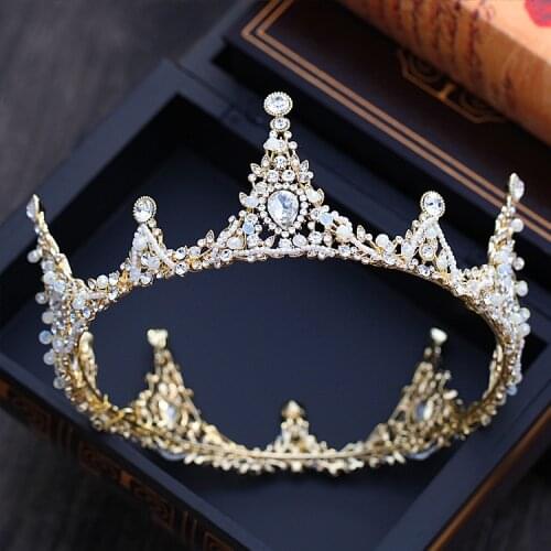 European style Gold Bridal Big Crown Wedding Prom Hair Tiara Piece Women Hair Accessories Jewelry