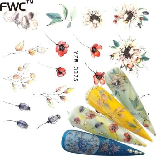 ZKO 1 PC Flower Bud Glitter Nail Sticker Water Transfer Decal Decoration DIY Adhesive Tips Manicure Nail Art Decals