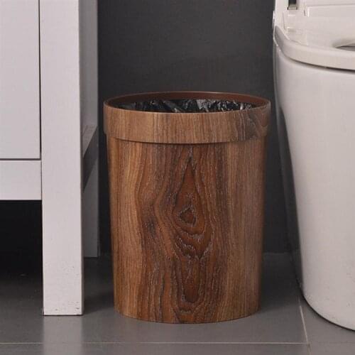 1Pc Home Retro Waste Bin Creative Plastic Garbage Container Random Pattern Style Retro Round Wood Grain Dustbin
