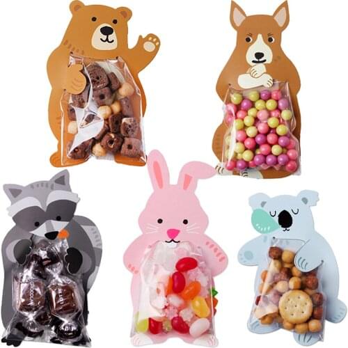 10pcs Cartoon Animals Packaging Bag Cute Food Creative Card Biscuit Candy Baking Mini Decorative Bags For Birthday Wedding Party