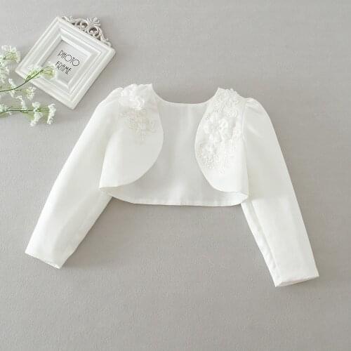 2021 Flower Girls Shrug Children White Long Sleeves Cotton Lining 3D Flower Jacket Fashion Kids Coat