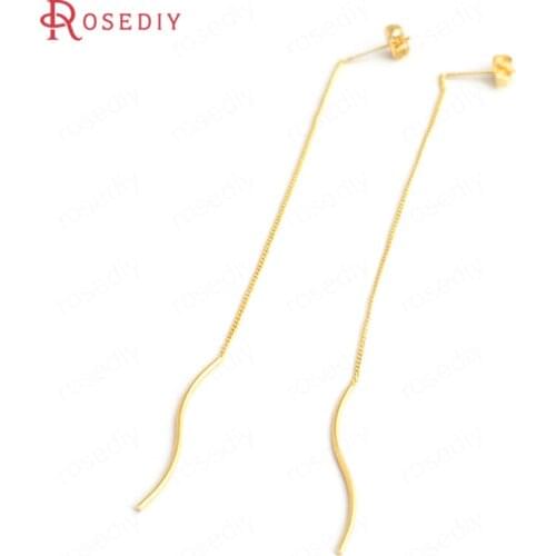 34947)10PCS Full Length 122MM 24K Gold Color Brass Arcuated Rod Stud Earring Line High Quality Diy Accessories Jewelry Findings