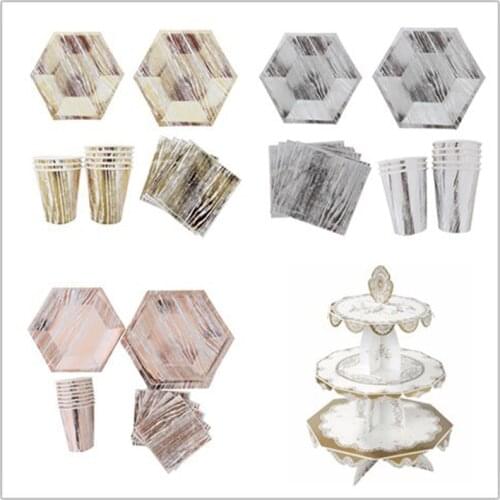 40pcs New Gold Sliver Foil Disposable Tableware Party Paper Plates Cups Baby Shower Favor Paper Wedding Birthday Party Supplies