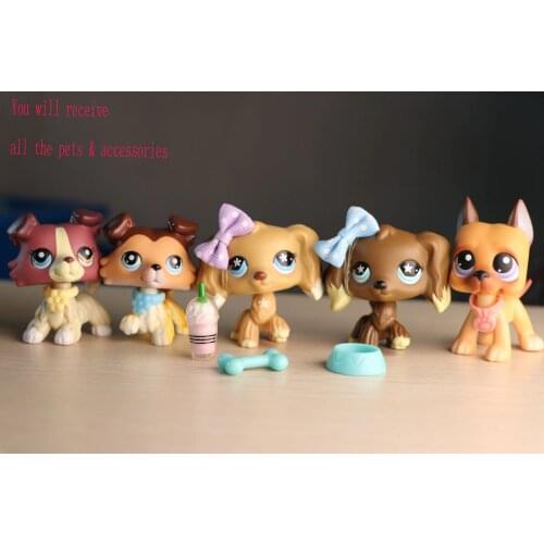 5Lot Pet Shop Collie Cocker Spaniel Dog Great Dane Rare with Littlest Accessories Collection Toys Figure Rare Girls Gift