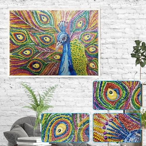 5D DIY Peacock Diamond Embroidery Special Shaped Diamond Painting Needlework Rhinestone Crystal Painting Home Decoration