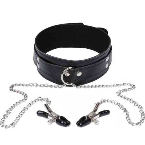 Bdsm Bondage Collar Chain Nipple Clamps Pu Leather Slave Adult Games Fetish Necklace Breast Clip Erotic Toys Sex For Couples