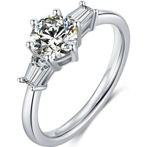 BOEYCJR 925 Silver 1ct F color Moissanite VVS1 Elegant Engagement Wedding Ring With national certificate for Women Gift