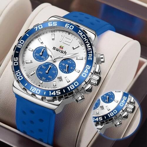 SWISH New Sport Chronograph Mens Watches Top Brand Luxury Rubber Watch Quartz Clock Waterproof Dial Watch Men Relogio Masculino