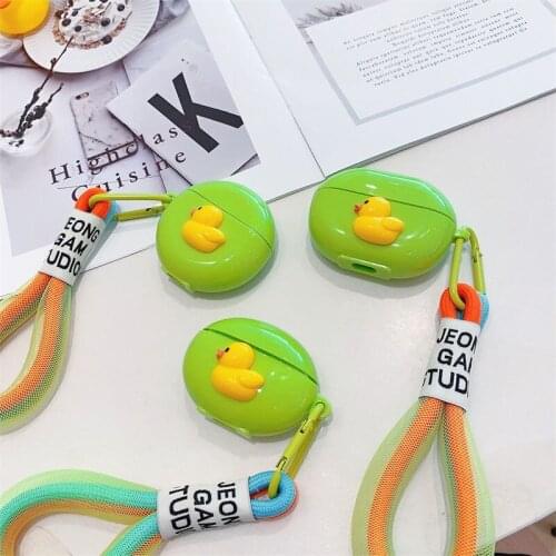 Fashion Cute Cartoon Duck with Fluorescent Lanyard Case for Huawei Freebuds 3 4 4i Pro Bluetooth Headphone Protective Cover