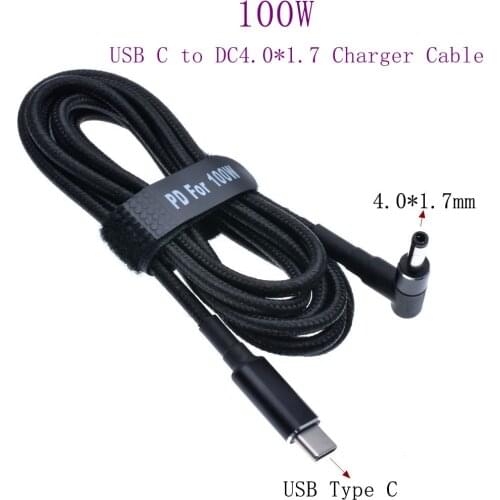 100W USB C Type C Male to DC4.0 X 1.7mm Male PD Charger Connector Adapter Cable for Xiaomi RedmiBook 14 for Lenovo 1.8m