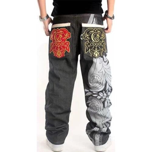 10 Colors Man Loose Jeans Hiphop Skateboard Baggy Denim Pants Hip Hop Rap Male Black Trouses Mens Wide Leg Jeans Big Size 30-46