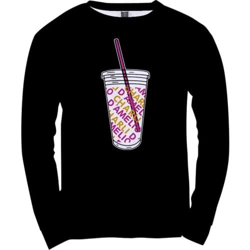 Charli Damelio T Shirt Fashion Ice Coffee Splatter Printing Men Women Long Sleeve Tops Kawaii Funny Kid Tops Cartoon T-shirt