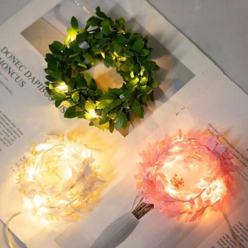 5M 50LED Tiny Green Leaf Garland Holiday Copper Wire Fairy Led String Lights for Christmas Party New Year Wedding Decoration